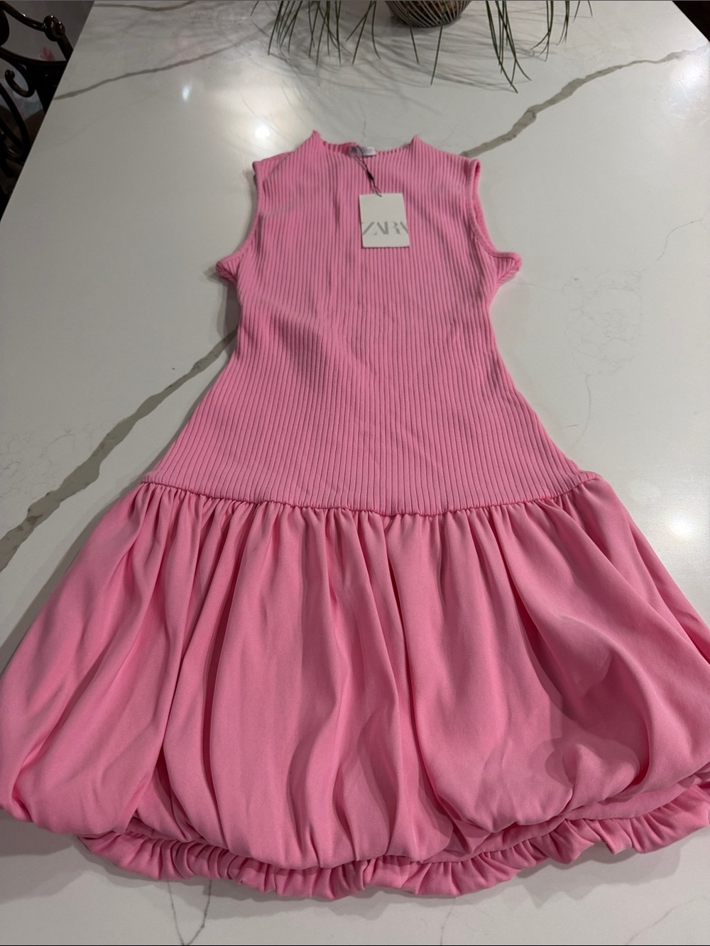 ZARA Girls Pink Ribbed Sleeveless Bubble-Hem Dress